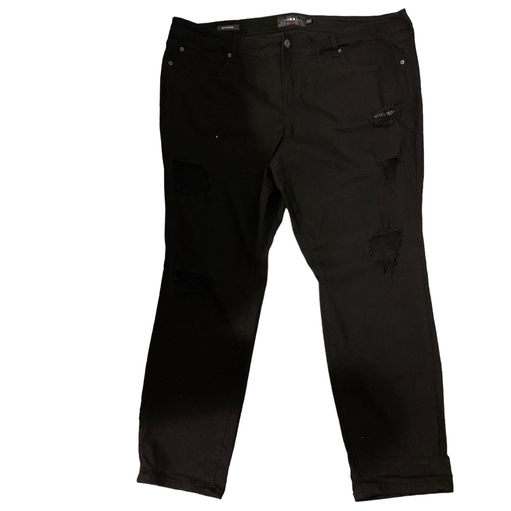 Torrid Premium Women Jeans Black 24R Denim Boyfriend Stretch Straight Distressed